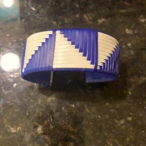 Blue and white leather wrapped cuff bracelet
